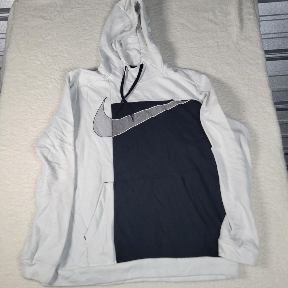 Nike Dri-FIT Hoodie Mens‎ Large White Black Oversized Swoosh CJ6683-100